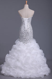 2024 Mermaid Prom Dress Beaded Bodice Organza Floor Length