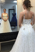 Load image into Gallery viewer, Charming A Line Spaghetti Straps Blue Tulle Prom Dresses with Stars, Dance Dresses SRS15503