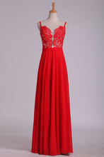 Load image into Gallery viewer, 2024 Prom Dresses A Line Spaghetti Straps Chiffon With Applique Floor Length