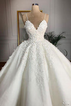Load image into Gallery viewer, Ball Gown Spaghetti Straps Appliques Satin Wedding Dresses, Quineanera SRS20455