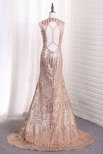 Load image into Gallery viewer, 2024 Sequins Scoop Open Back Mermaid/Trumpet Prom Dresses Sweep Train