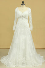 Load image into Gallery viewer, 2024 Plus Size V-Neck Long Sleeves Wedding Dresses With Applique Tulle