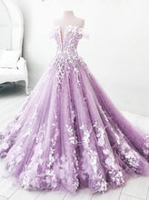 Load image into Gallery viewer, Ball Gown Off the Shoulder V Neck Tulle Lavender Beads Prom Dresses, Quinceanera Dresses SRS15562