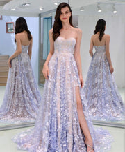 Load image into Gallery viewer, Charming Sweetheart Strapless Lace Appliques Lilac Prom Dresses with SRS15632