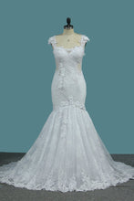 Load image into Gallery viewer, 2024 Off The Shoulder Mermaid Lace Wedding Dresses With Handmade Flowers