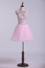 Load image into Gallery viewer, 2024 Halter A-Line Short/Mini Homecoming Dresses With Beads Tulle