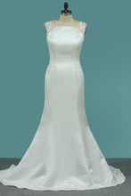 Load image into Gallery viewer, 2024 Bateau Wedding Dresses Mermaid Satin With Applique Sweep Train