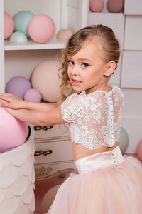 2024 New Arrival Flower Girl Dresses Scoop Two Pieces With Appliques Tulle