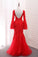 2023 V Neck Long Sleeves Tulle Evening Dresses Mermaid With Applique