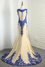 Load image into Gallery viewer, 2023 Scoop Spandex Prom Dresses Mermaid With Applique Sweep Train