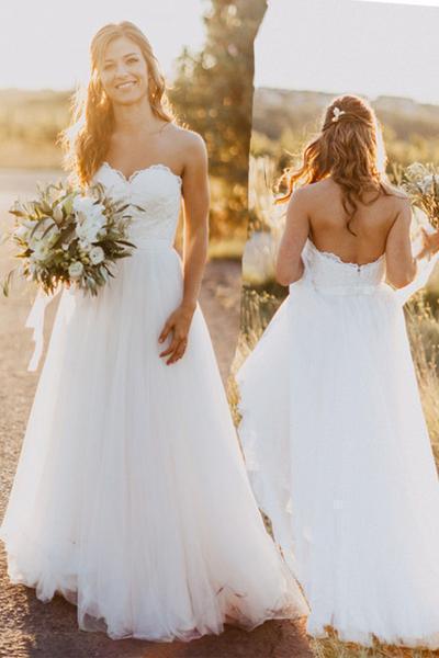Elegant Tulle Beach 2023 Sweetheart Lace A line Simple Plus Size Country Wedding SRS12176