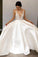 Simple A-Line Deep V Neck Satin Ivory Wedding Dress with Lace Appliques SRS15387