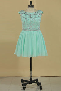 2024 Homecoming Dresses Scoop Cap Sleeves Beaded Bodice A Line Chiffon