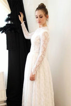 Load image into Gallery viewer, Elegant Princess Long Sleeve A Line Lace High Neck Ivory Long Wedding Dresses RS65