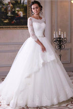 Load image into Gallery viewer, Ball Gown Lace Tulle 3/4 Sleeves Scoop White Lace up Wedding Gowns,Wedding Dresses PW309