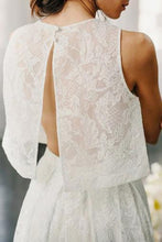 Load image into Gallery viewer, Two Piece Crew Sleeveless Sweep Train Open Back Ivory Lace Cheap Wedding Dresses RS206