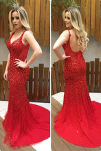 Load image into Gallery viewer, 2024 Prom Dresses Straps Tulle With Beads And Rhinestones Mermaid