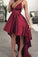 Burgundy Backless Hi-Lo Homecoming Party Dress, Asymmetrical Short Prom Dress