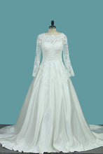 Load image into Gallery viewer, 2024 A Line Scoop Satin Wedding Dresses With Applique New Arrival