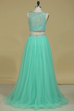Load image into Gallery viewer, 2024 Two Pieces Prom Dress Bateau A Line Pick Up Tulle With Beading