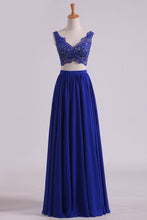Load image into Gallery viewer, 2024 Two-Piece Straps Chiffon With Applique And Beads Prom Dresses