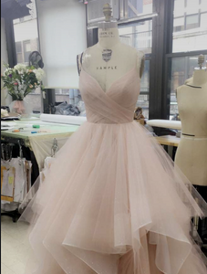 Elegant A Line V Neck Spaghetti Straps Ball Gown Multi LayerTulle Prom SRS11946