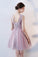 Princess Pink A Line V Neck Flowers Tulle Lace up Short Mini Homecoming Dresses RS877