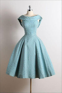 Cute Vintage Scoop A-Line Sleeveless Knee-Length Lace Blue Homecoming Dresses RS794