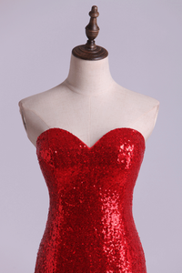 2024 Hot Red Mermaid/Trumpet Evening Dresses Sweetheart Sequined Bodice