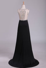 Load image into Gallery viewer, 2024 Black Scoop Prom Dresses Sheath With Beading And Slit Spandex