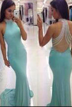 Load image into Gallery viewer, royal blue Prom Dresses high neck prom dress long prom Dress see through back prom dress BD0397