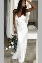Load image into Gallery viewer, Elegant Mermaid Cowl Neckline White Simple Wedding Dresses, Spaghetti Straps Bridal Dress SRS15177