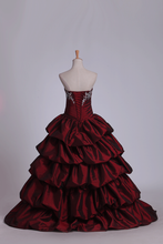 Load image into Gallery viewer, 2024 Ball Gown Sweetheart Quinceanera Dresses Taffeta With Embroidery Burgundy/Maroon