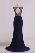 Load image into Gallery viewer, 2024 Prom Dresses Sexy Open Back Bateau Beaded Bodice Mermaid Spandex