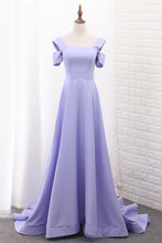 Load image into Gallery viewer, 2024 Straps Satin A Line Evening Dresses Sweep Train Zipper Up