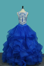 Load image into Gallery viewer, 2024 Scoop A Line Tulle Prom Dresses With Applique Floor Length