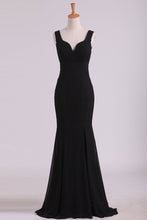 Load image into Gallery viewer, 2024 Straps Bridesmaid Dresses Mermaid With Slit Chiffon Black