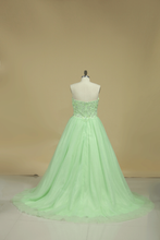 Load image into Gallery viewer, 2024 New Arrival Sweetheart Prom Dresses A Line Tulle Sweep Train With Beading