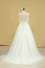 Load image into Gallery viewer, 2024 Plus Size A Line Straps Wedding Dresses Tulle With Beading Chapel Train