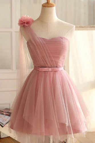 2024 New Arrival One Shulder Bridesmaid Dresses A Line Tulle With Sash