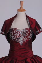 Load image into Gallery viewer, 2024 Ball Gown Sweetheart Quinceanera Dresses Taffeta With Embroidery Burgundy/Maroon