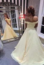 Load image into Gallery viewer, A Line Off the Shoulder Sweetheart Yellow Prom Dresses, Long Formal Dresses SRS15551