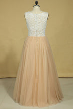 Load image into Gallery viewer, 2024 Plus Size Scoop A Line Prom Dresses Tulle &amp; Lace Floor Length