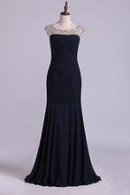 Load image into Gallery viewer, 2024 Bateau Prom Dresses Mermaid Chiffon Floor Length With Beading