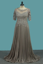 Load image into Gallery viewer, 2023 Mid-Length Sleeve Scoop Chiffon Mother Of The Bride Dresses A Line With Applique