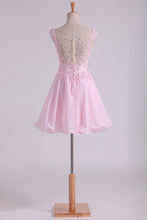 Load image into Gallery viewer, 2024 Bateau A Line Short/Mini Prom Dress Chiffon With Applique &amp; Beads