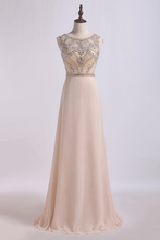 Load image into Gallery viewer, 2024 Prom Dress Scoop A Line Beaded Tulle Bodice With Chiffon Skirt