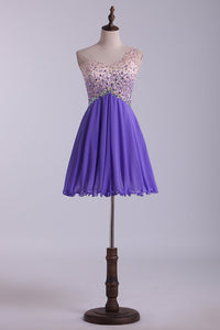 2024 One Shoulder Homecoming Dresses A Line Tulle & Chiffon With Beading