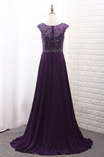 Load image into Gallery viewer, 2023 Chiffon Mother Of The Bride Dresses Scoop A Line With Beads Bodice Sweep Train