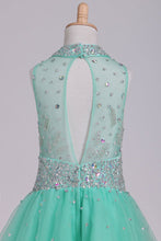 Load image into Gallery viewer, 2024 Homecoming Dresses High Neck A Line Short/Mini Beaded Bodice Tulle Open Back